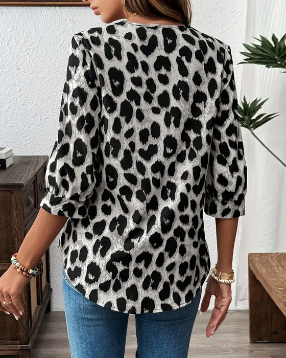 Half-Sleeved Leopard Print Loose Blouse