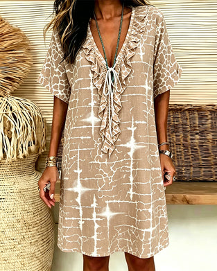 Tie Draped V-Neck Loose Dresses