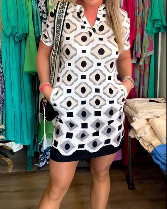 V-Neck Short Sleeve Printed Dress