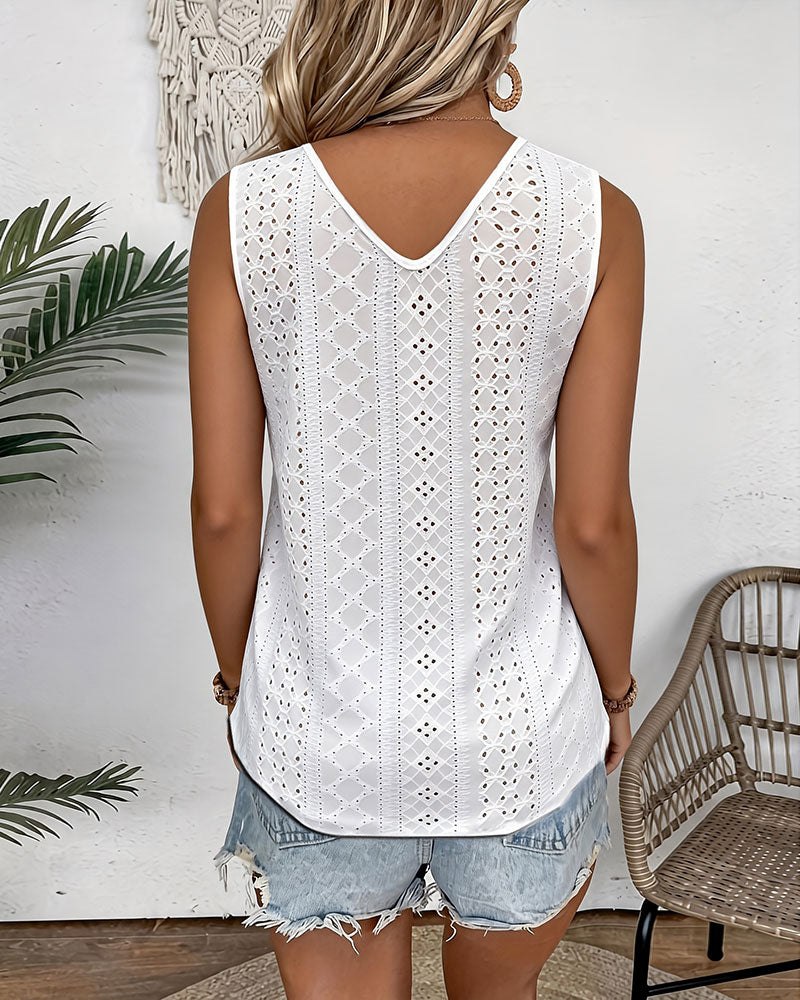 V-Neck Solid Color Cut-Out Casual Tank Top