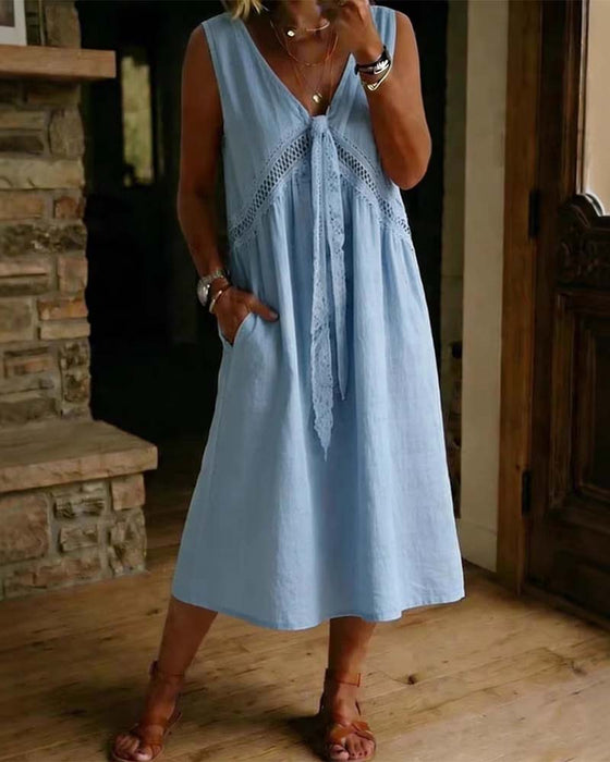 Solid Lace Sleeveless Dress