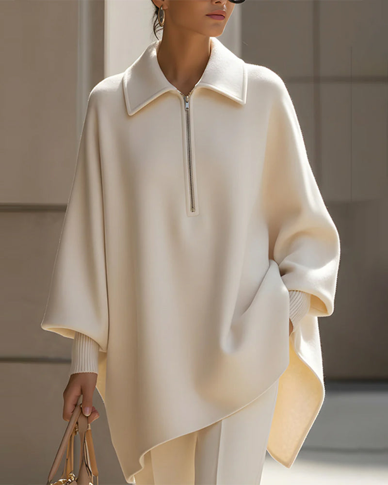 Half-Zip Lapel Lantern Sleeve Sweatshirt