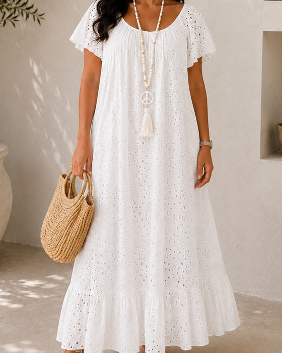 Hollow Out Puff Sleeve Long Dress