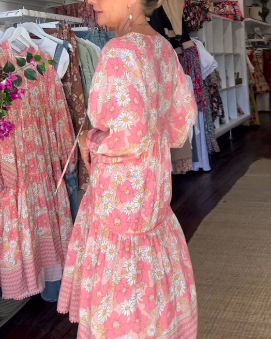 V-neck sweet printed dress