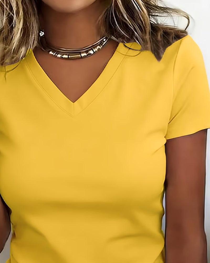 V-Neck Simple Solid T-Shirt