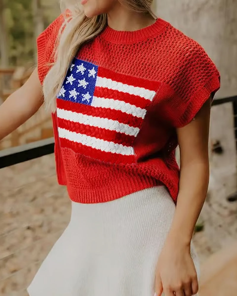 Flag Pattern Crew Neck Pullover