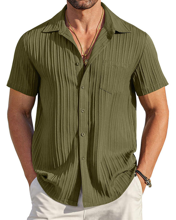 Men's Collared Button-Down Striped Shirt