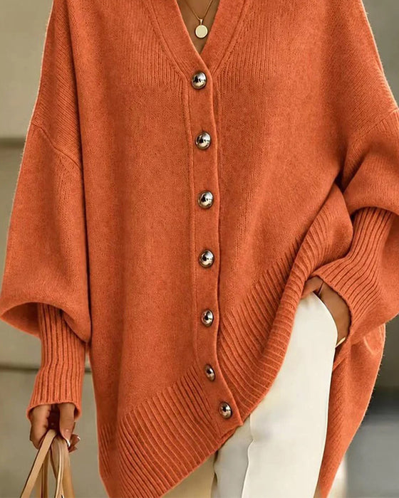 Lapel V-Neck Button Down Loose Cardigan