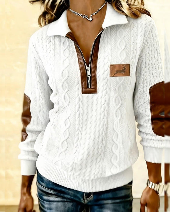 Long-Sleeved Zip-Up Color-Blocked Sweatshirt
