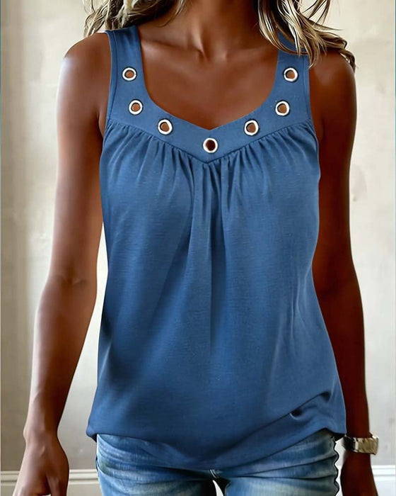 Metal Buckle V-Neck Sleeveless Tank Top