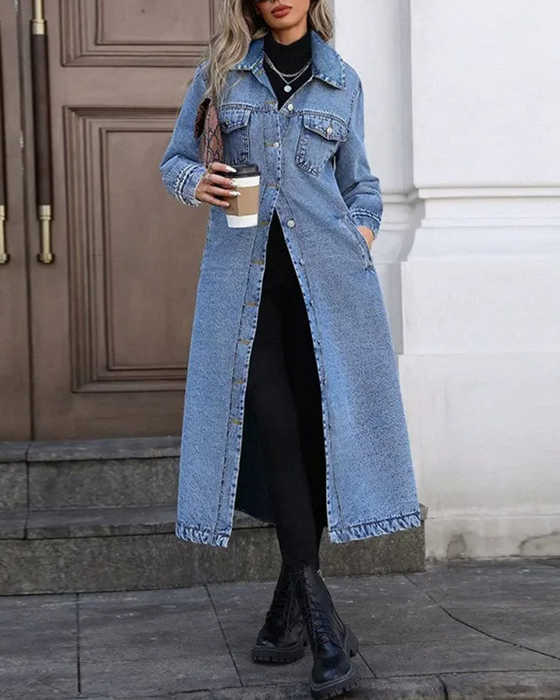 Lapel Pocket Button Denim Coat