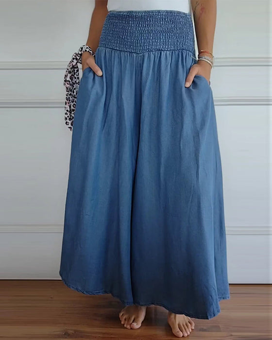 Elastic waist wide leg pants
