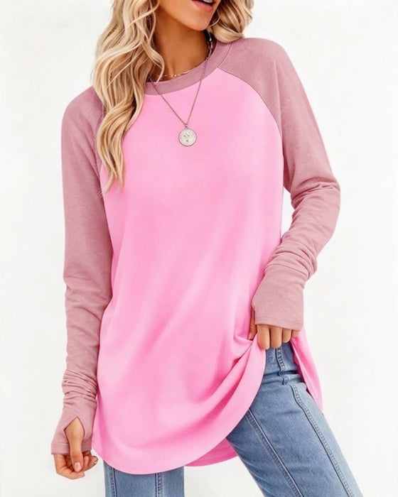 Relaxed Crew Neck Raglan Long Sleeve Top