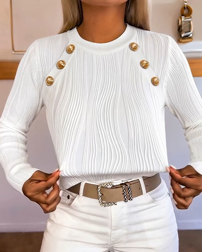 Textured Button Long Sleeve Top