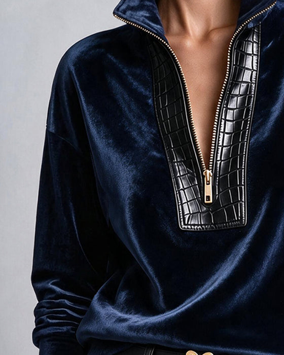 Velvet Spliced Half-Zip Top
