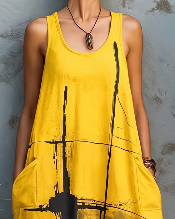 Casual Print Sleeveless Maxi Dress
