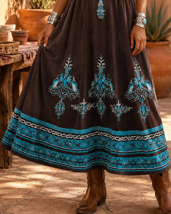 Bohemian Ethnic Print Maxi Dress