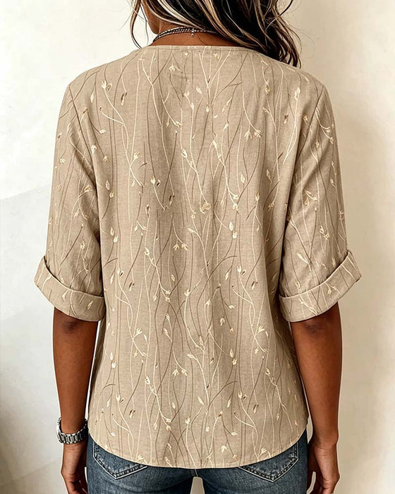 Mini V-Neck Button Casual Blouse