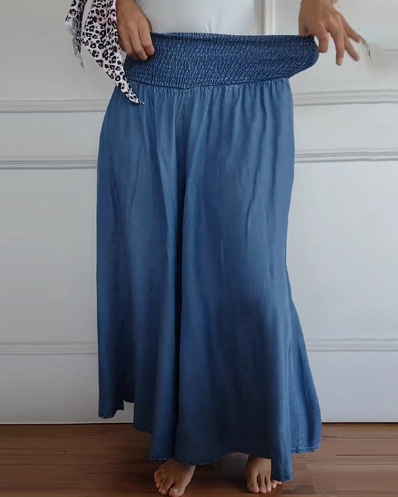 Elastic waist wide leg pants
