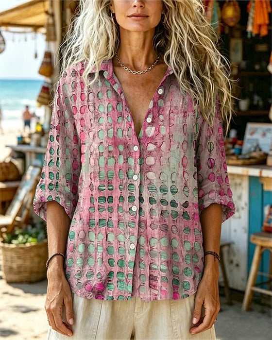 Gradient Polka Dot Lapel Long Sleeve Shirt