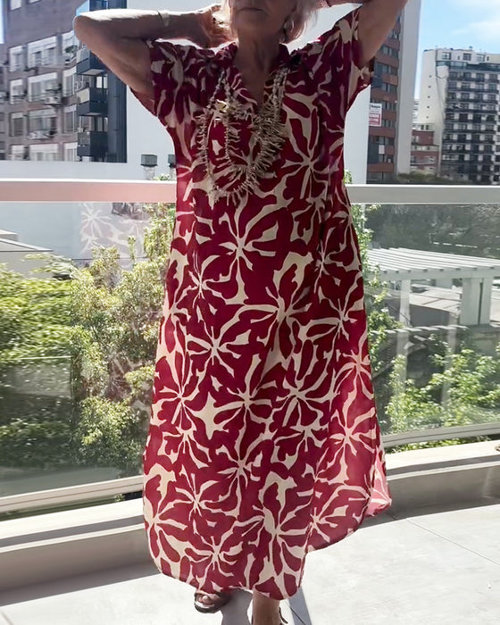 Stylish Short-Sleeved Printed Dress