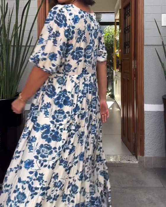 Short-Sleeved Floral Print Dress