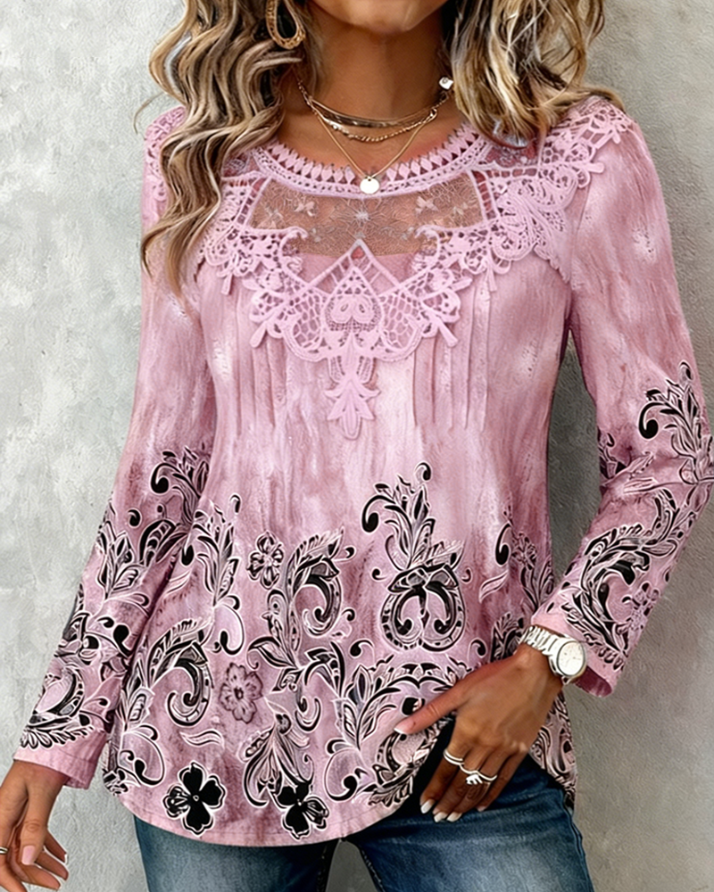 Patchwork Collar And Strategically Placed Printed Blouse