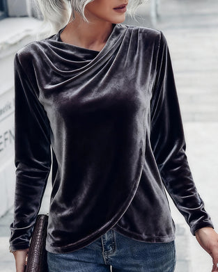 Solid Color Long-Sleeved Design Top