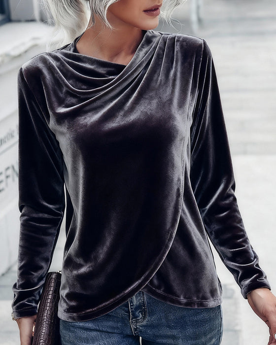 Solid Color Long-Sleeved Design Top