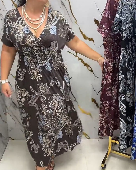 V-Neck Floral Waisted Maxi Dress