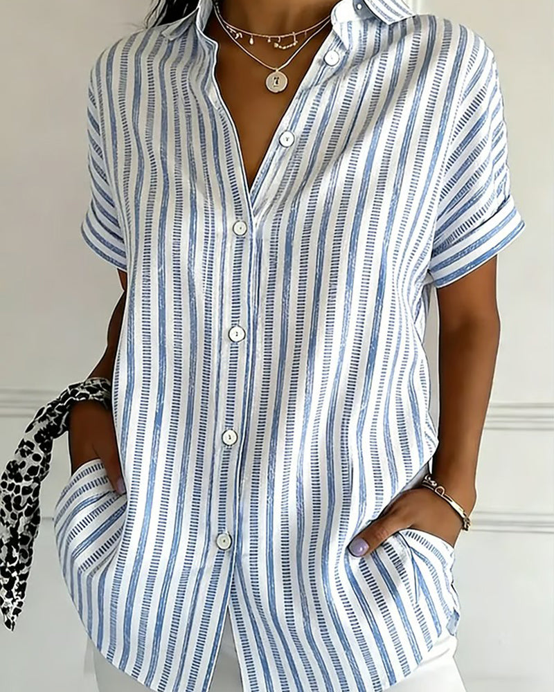 Button-Down Striped Short-Sleeved Shirt