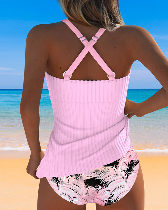 Two-Piece Chest Pleated Triangle Print Tankini