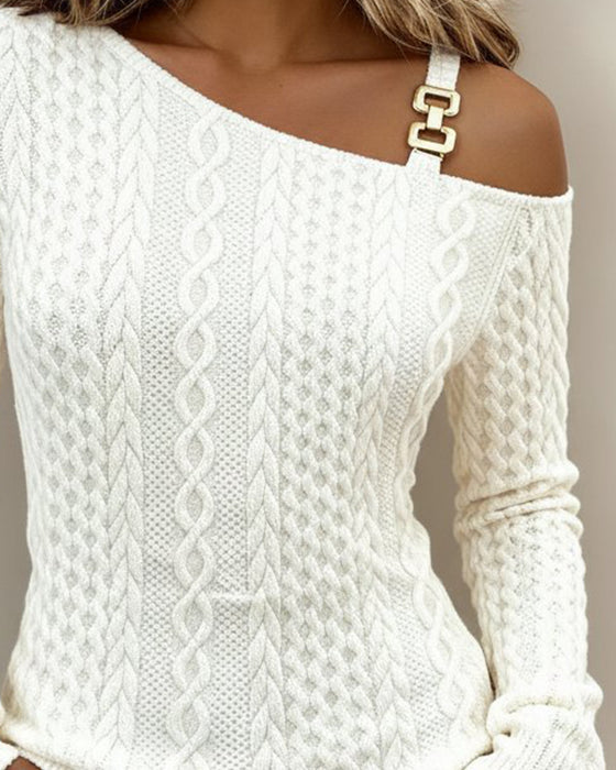 Cable Knit Off-Shoulder Sweatshirt