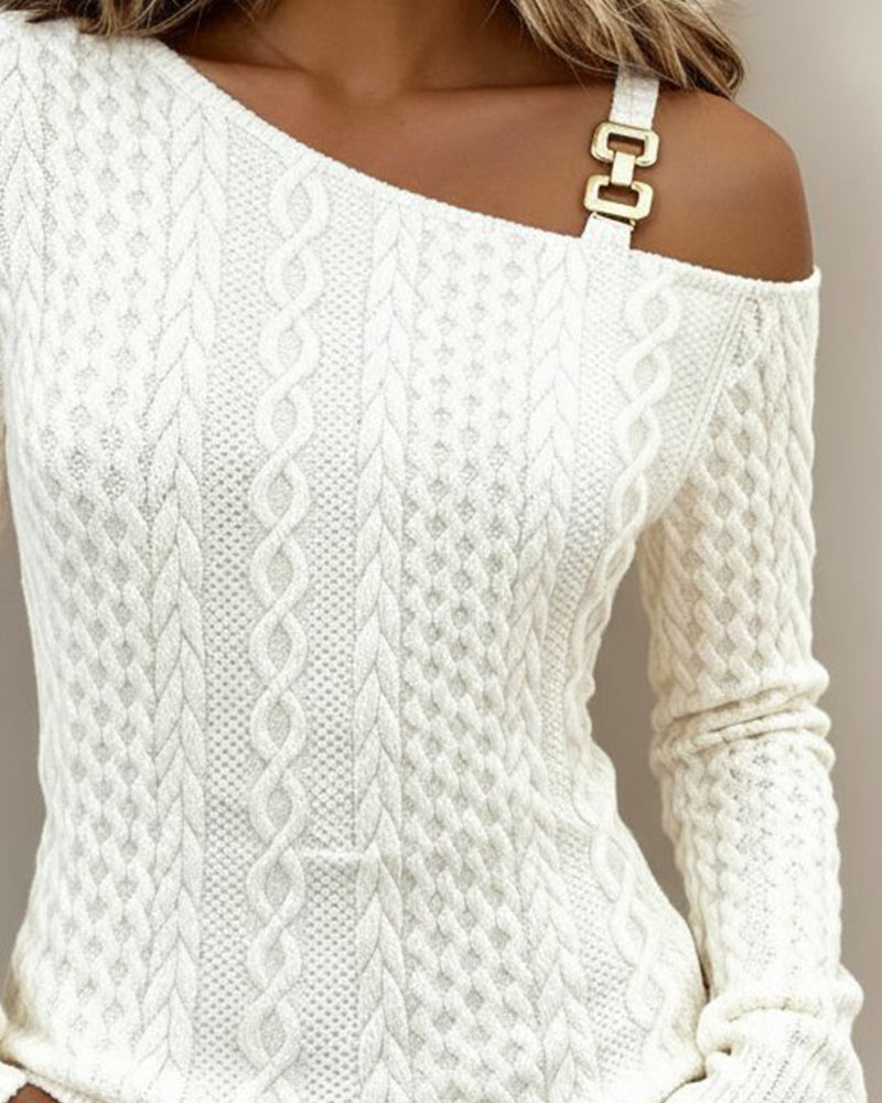 Cable Knit Off-Shoulder Sweatshirt
