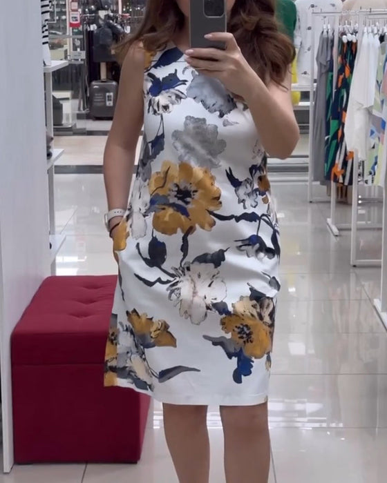 Floral print sleeveless elegant dress