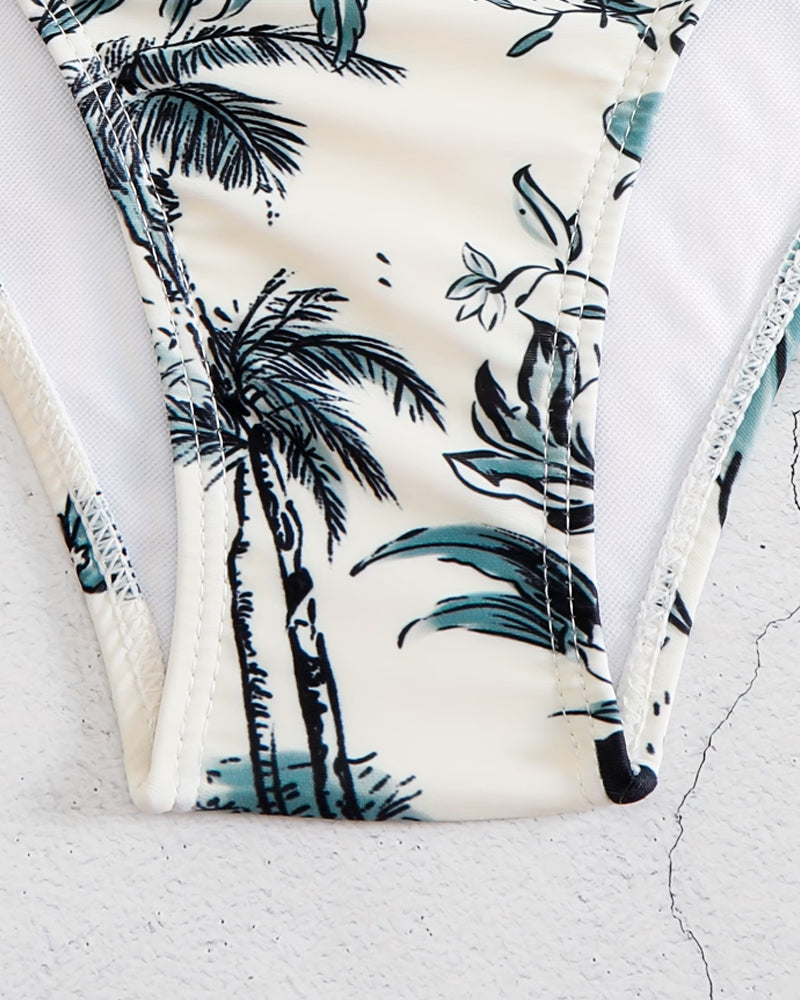 Sexy Halter-Neck Printed Onesie Swimsuit