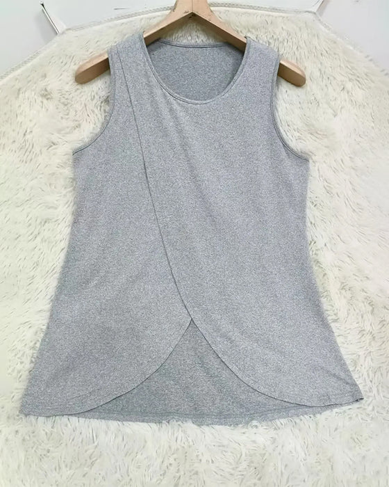 Solid Cross Hem Sleeveless T-Shirt
