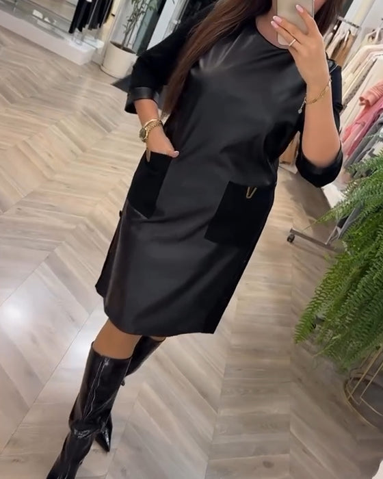 Fashion patchwork pocket shift dress