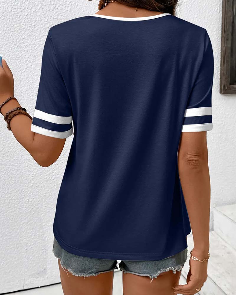 Small V-Neck Color-Blocked T-Shirt