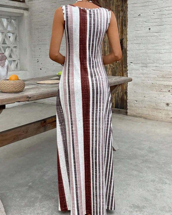 Sleeveless Colorful Stripe Dress