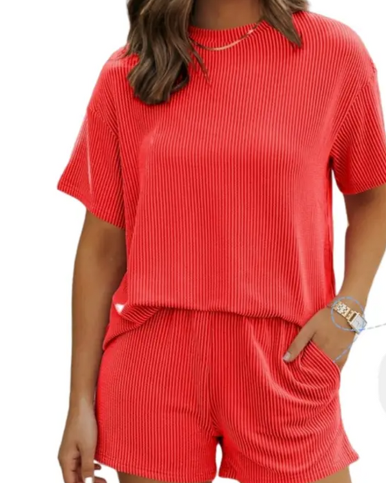 Stylish Striped Crew Neck Suit
