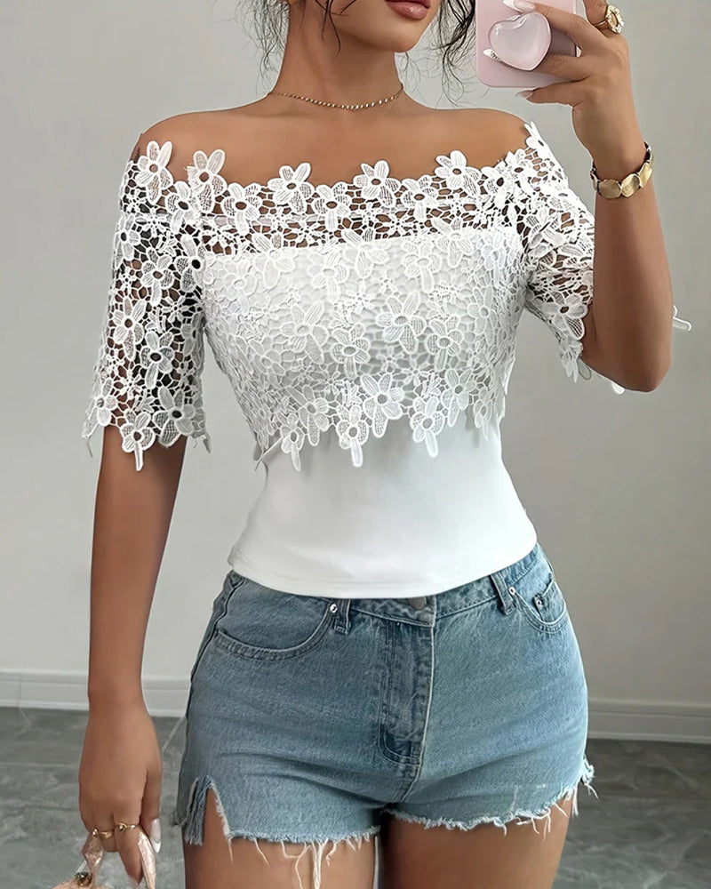Off-Shoulder Floral Lace Top Blouse