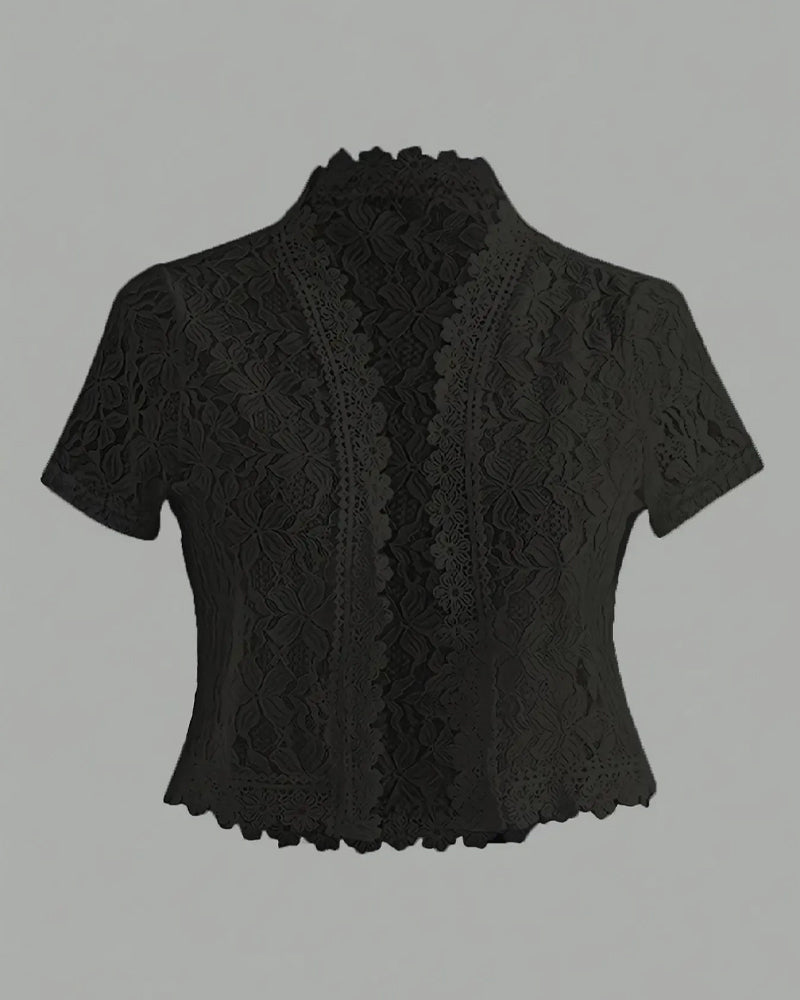Solid Color Floral Lace Short Sleeve Coat
