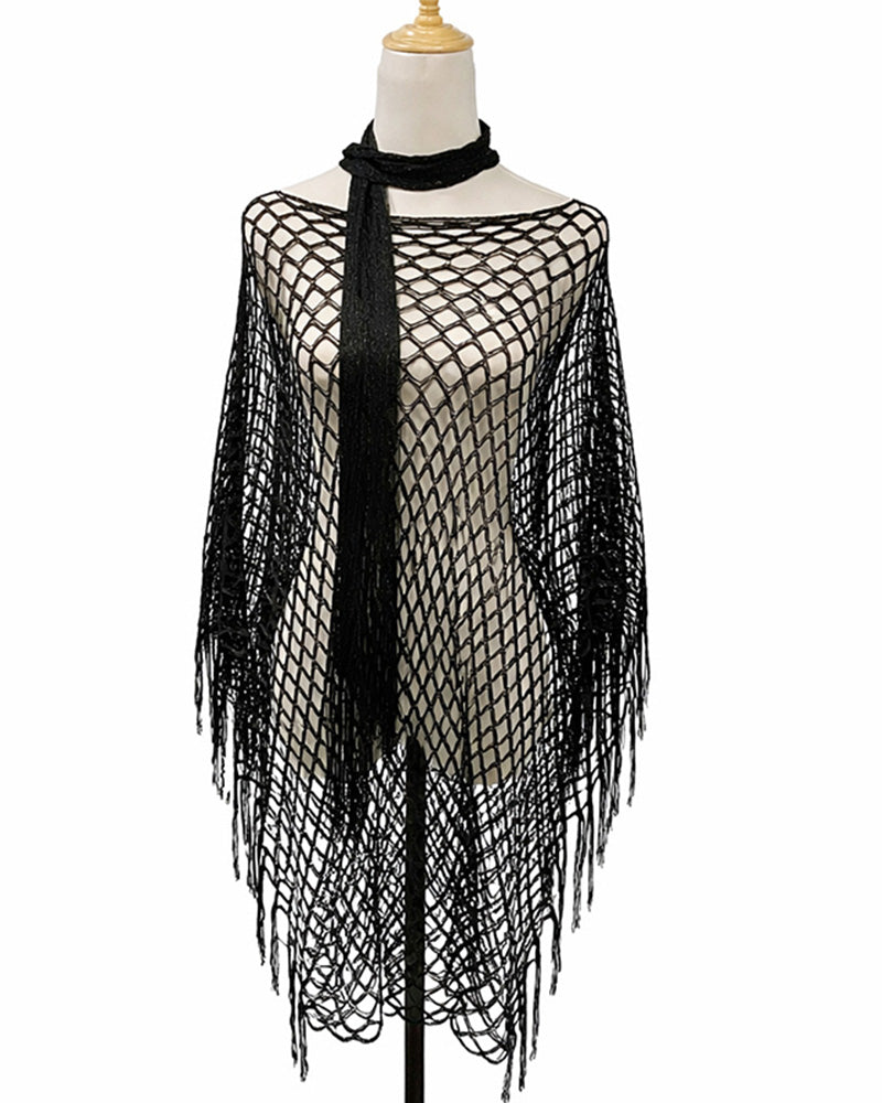Fringe Mesh Hollow Out Pullover