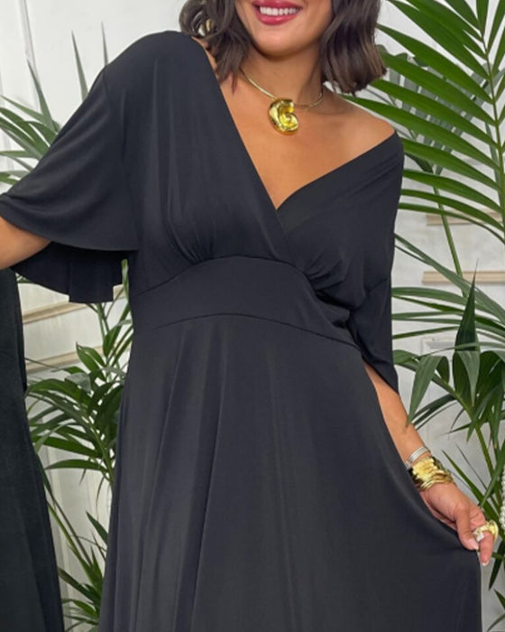 V-Neck Solid Waist Dress