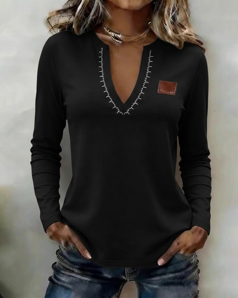 V-Neck Solid Color Stylish Casual Top