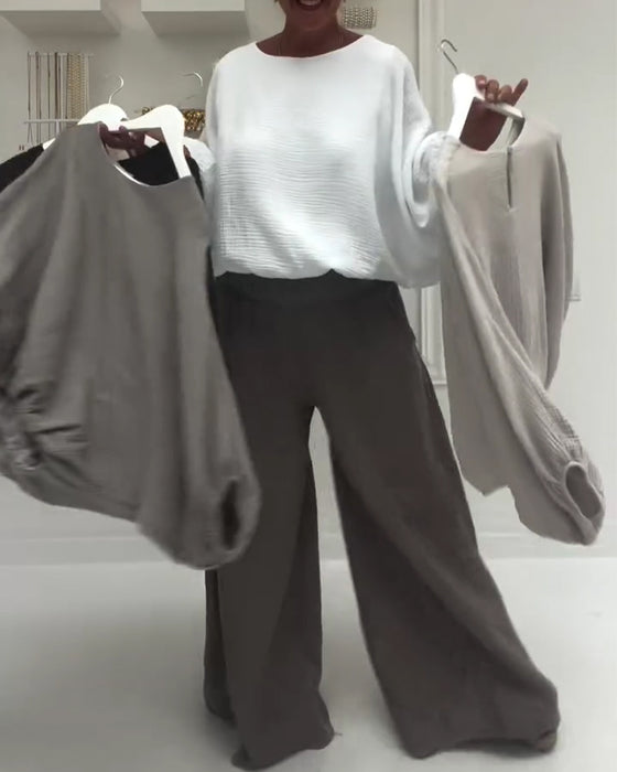 Elegant Pleated Batwing-Sleeve Blouse