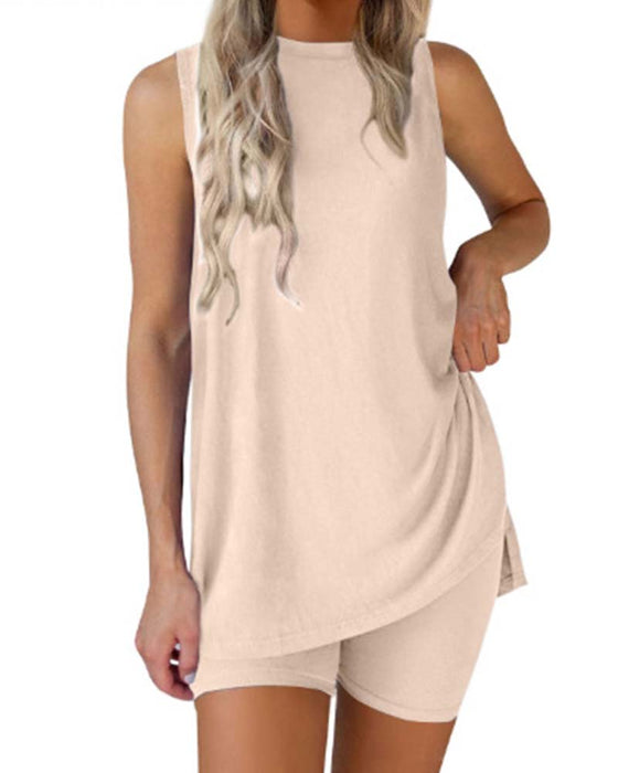 Sleeveless Top And Shorts Solid Color Set