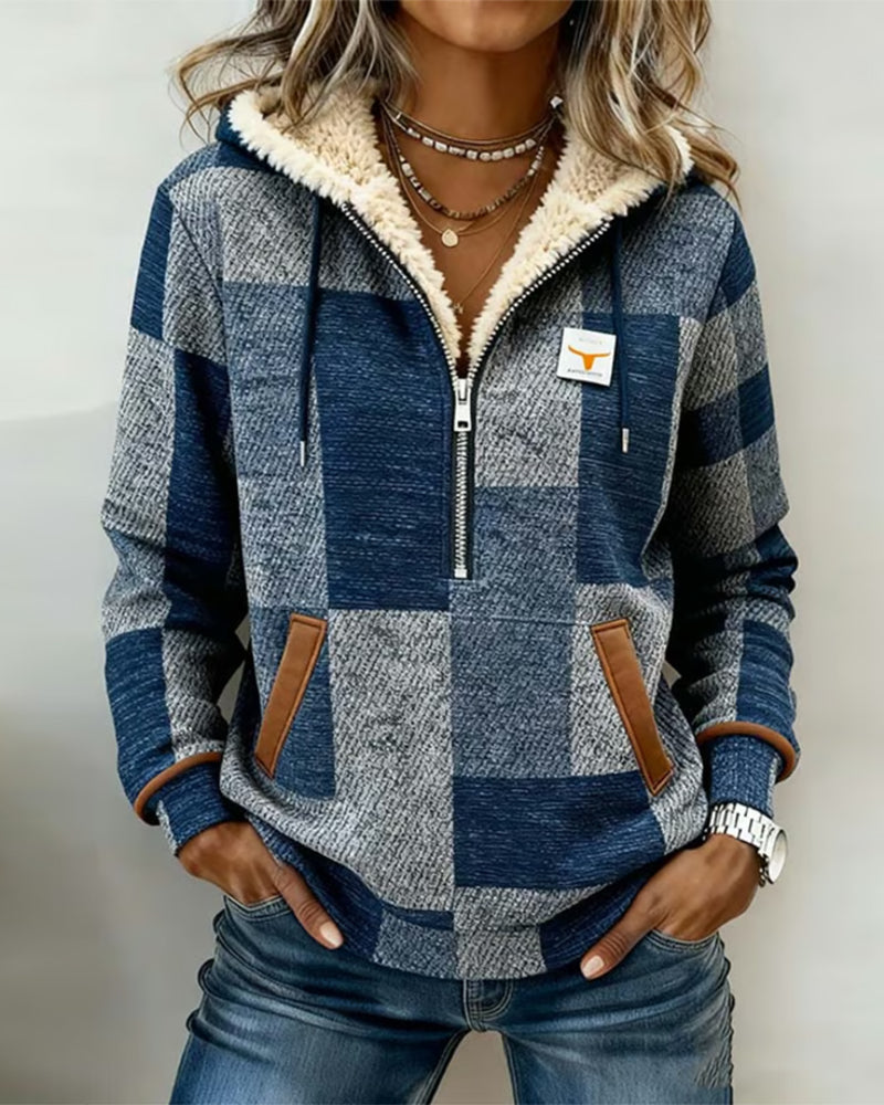 Half-Zip Color-Blocked Stylish Hooded Sweatshirt