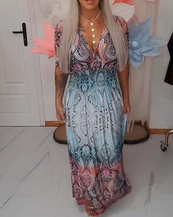 V-Neck Waist Draped Holiday Dress